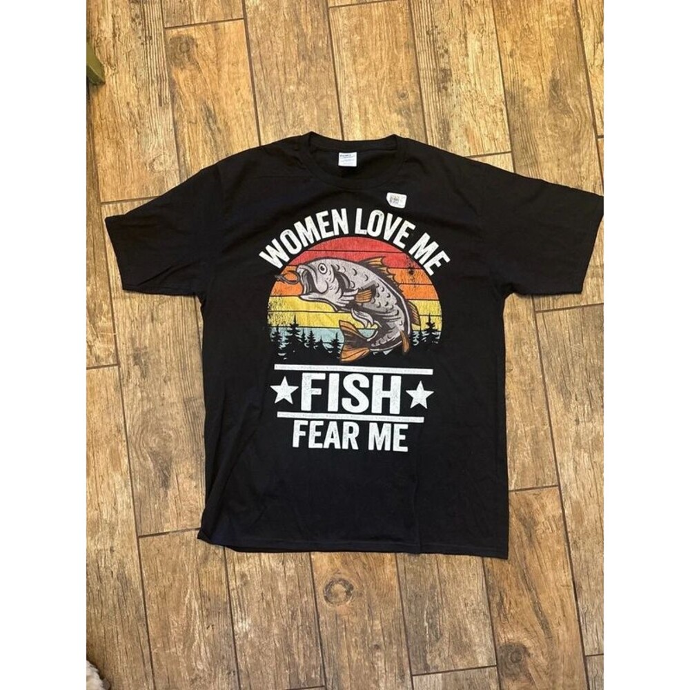 New Mens Black Fishing T Shirt Large L Gift
